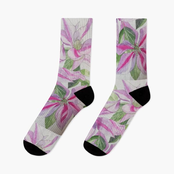 Item preview, Pink clematis watercolor flowers painting  designed and sold by esvb.
