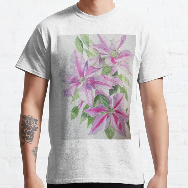 Pink clematis watercolor flowers painting  Classic T-Shirt