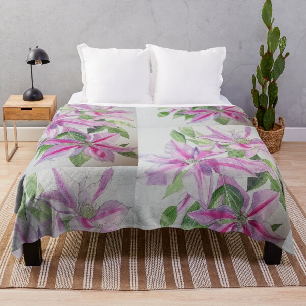 Item preview, Pink clematis watercolor flowers painting  designed and sold by esvb.