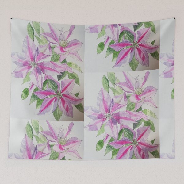 Item preview, Pink clematis watercolor flowers painting  designed and sold by esvb.