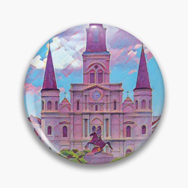 Item preview, Colorful Iconic New Orleans French Quarter Nola Architecture and Green Nature with Light Blue Sky and Clouds in Jackson Square in Sunny Southern Louisiana designed and sold by StudioBlack.