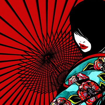 Artwork thumbnail, Bangasa and Peony - asian beauty, traditional Japanese umbrellas, flower kimono girl by SajuArtZen