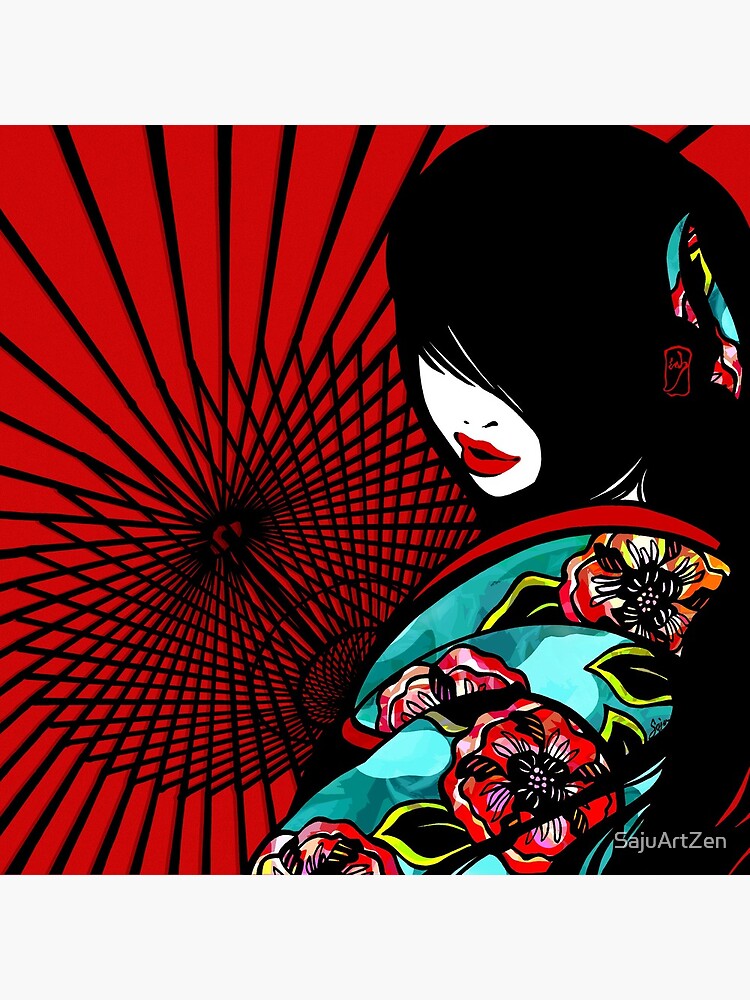 Thumbnail 2 of 2, Tote Bag, Bangasa and Peony - asian beauty, traditional Japanese umbrellas, flower kimono girl designed and sold by SajuArtZen.