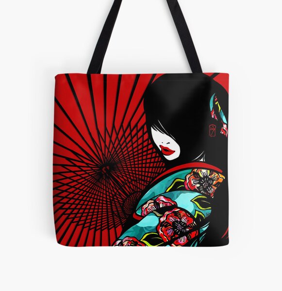 Bangasa and Peony - asian beauty, traditional Japanese umbrellas, flower kimono girl All Over Print Tote Bag
