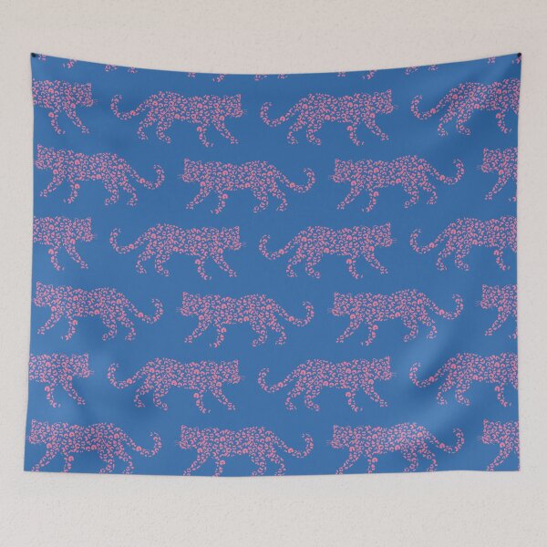 Item preview, Leopard Parade - Carnation Pink on Palace Blue designed and sold by fancyashell.