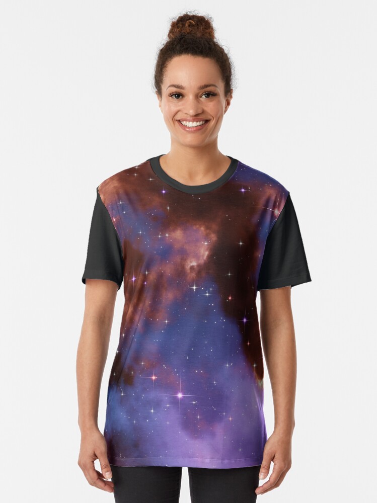 Alternate view of Fantasy nebula cosmos sky in space with stars (Red/Blue/Purple) Graphic T-Shirt