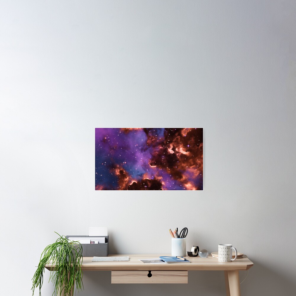 Fantasy nebula cosmos sky in space with stars (Red/Purple/Blue) Poster