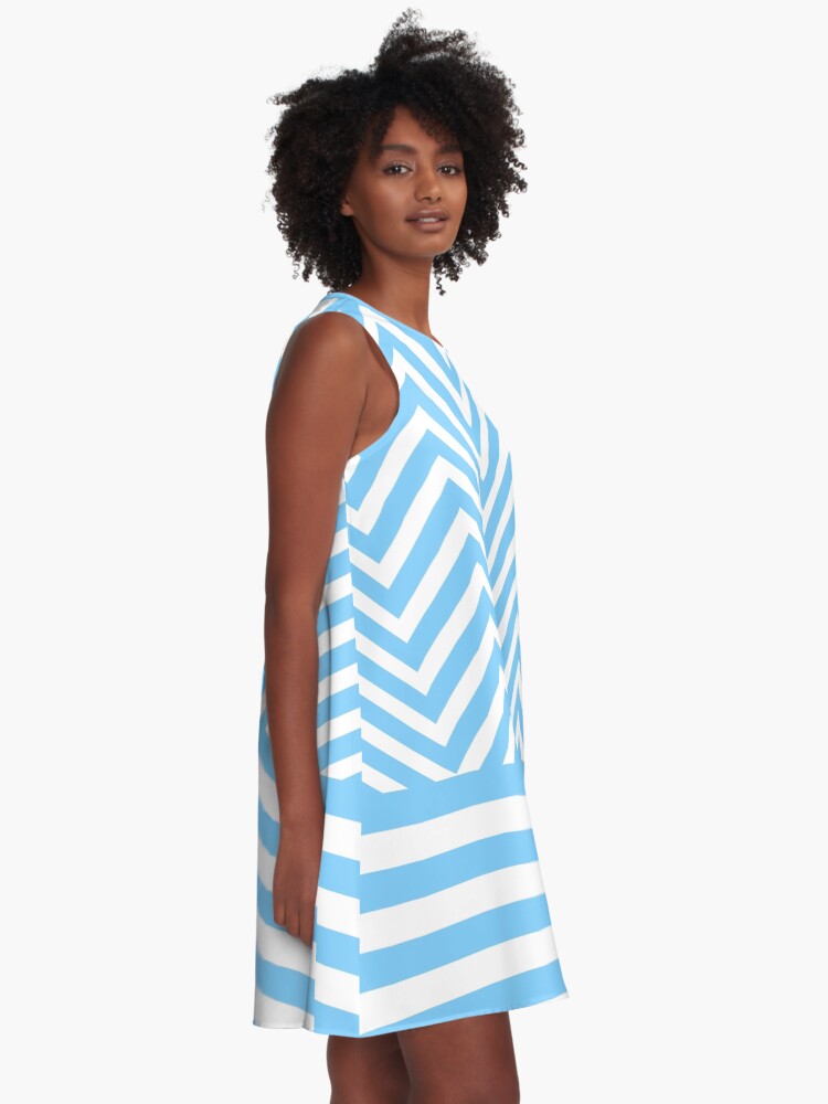 Chevron and Stripes Parallel Lines Baby Blue and White A Line Dress for Sale by Cultradesign Redbubble