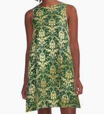 Damask Glitter Gold Dark Green Classic Elegant A-Line Dress