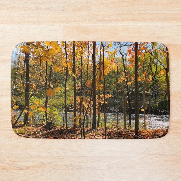 Item preview, Fall Colors Maple Red Orange Yellow Leaves Trees Forest River Blue Sky White Clouds Autumn  designed and sold by HppyStrngHelthy.