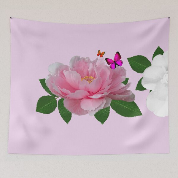Item preview, Pink and white peony roses and a butterfly designed and sold by SueKnox.