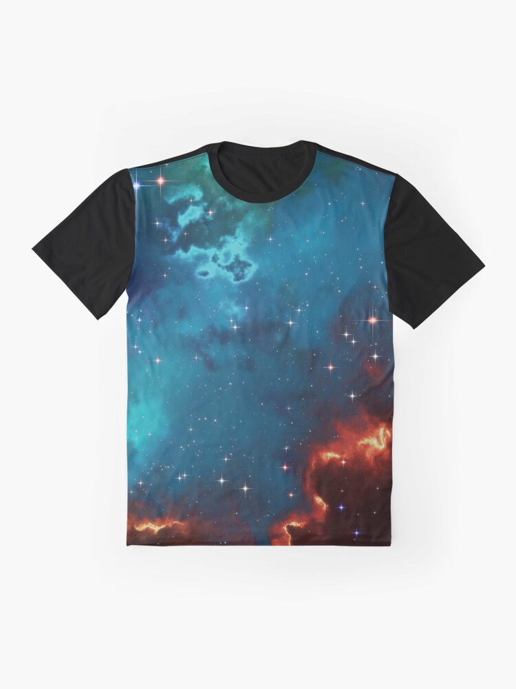 Alternate view of Fantasy nebula cosmos sky in space with stars (Blue/Cyan/Green/Yellow/Orange/Red) Graphic T-Shirt