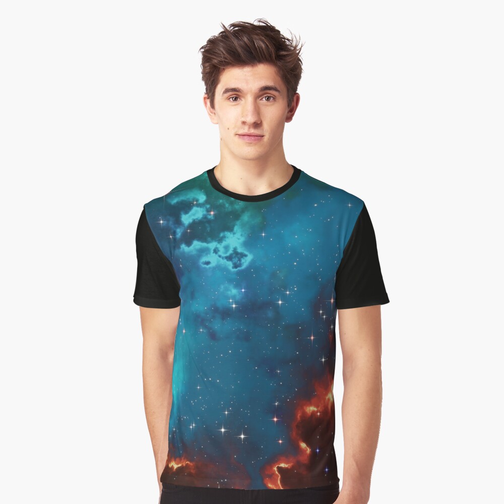Fantasy nebula cosmos sky in space with stars (Blue/Cyan/Green/Yellow/Orange/Red) Graphic T-Shirt