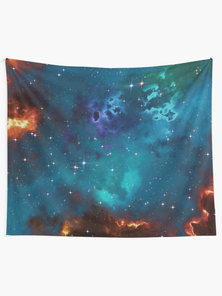 Alternate view of Fantasy nebula cosmos sky in space with stars (Blue/Cyan/Green/Yellow/Orange/Red) Tapestry