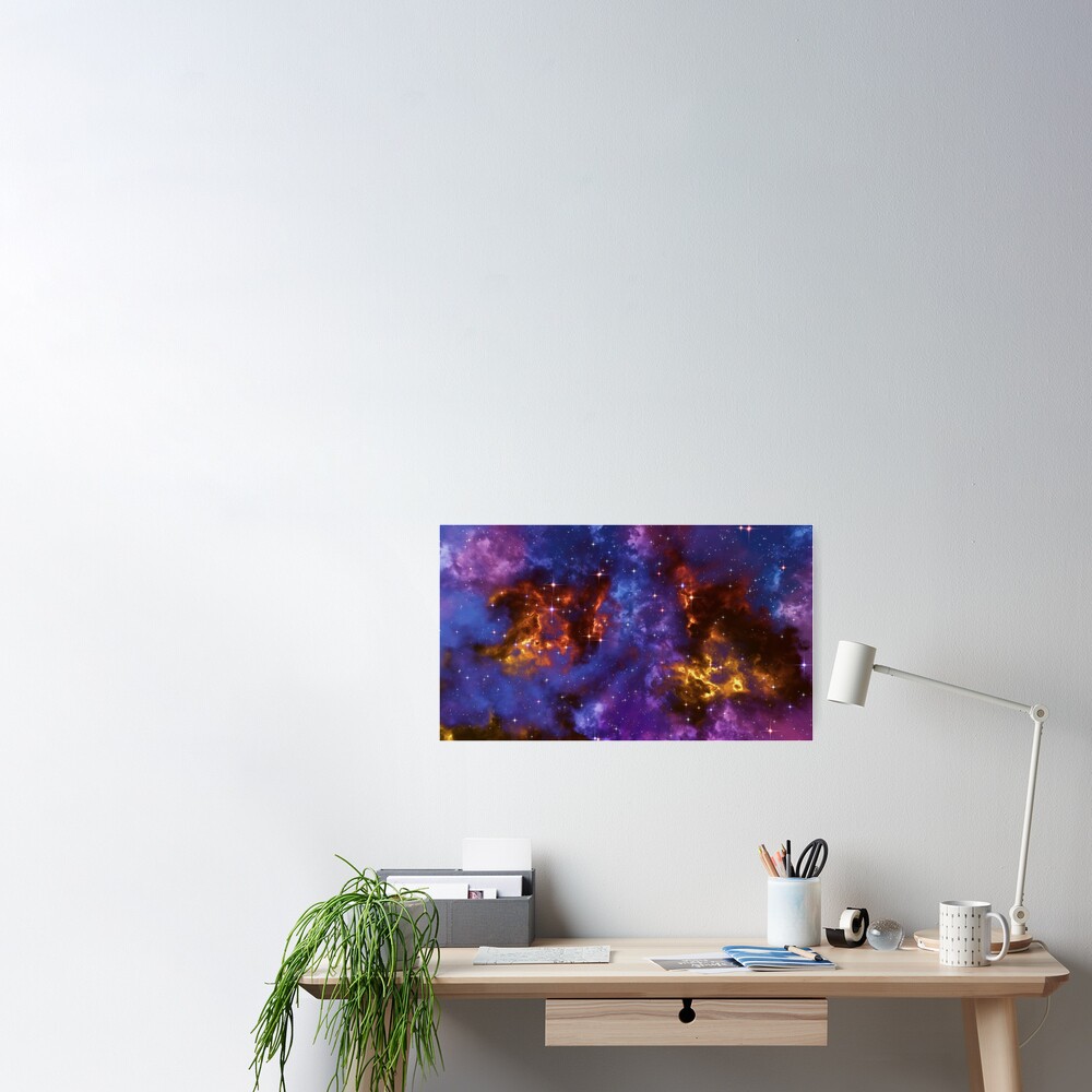 Fantasy nebula cosmos sky in space with stars (Blue/Purple/Red/Yellow) Poster