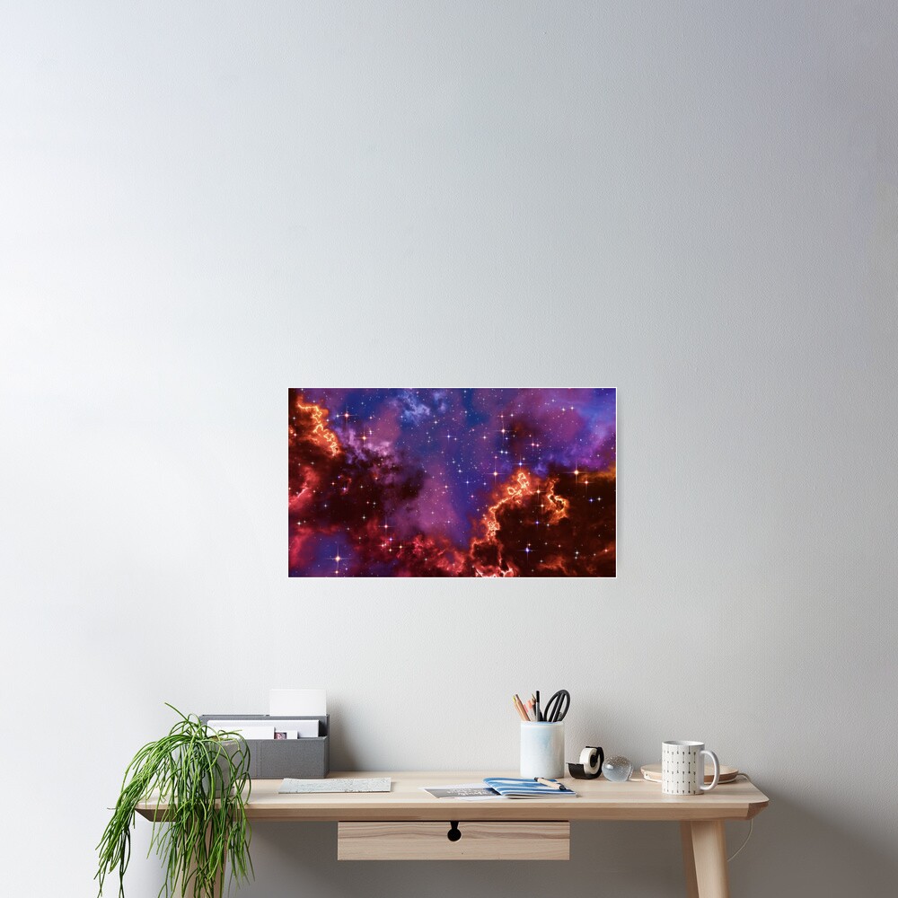 Fantasy nebula cosmos sky in space with stars (Blue/Purple/Red/Yellow/Pink) Poster
