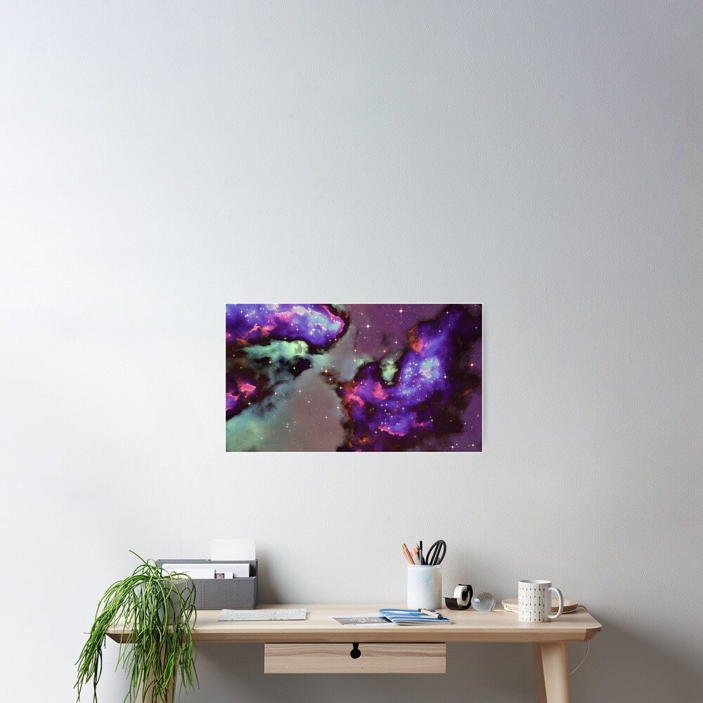 Fantasy nebula cosmos sky in space with stars (Purple/Cyan/Blue/Pink/Magenta) Poster