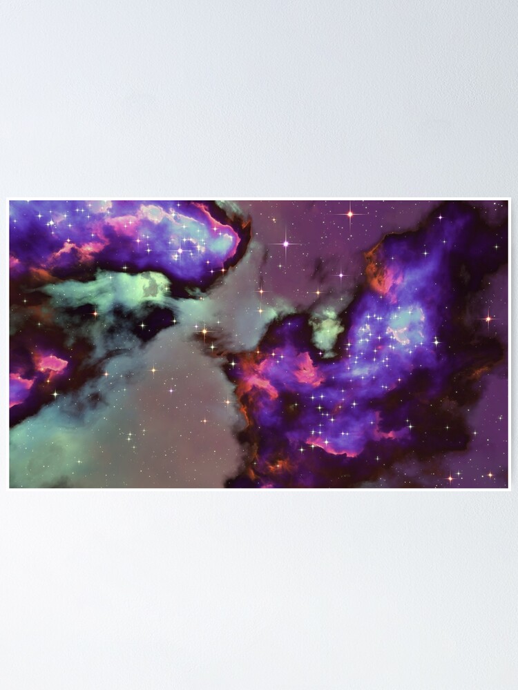 Alternate view of Fantasy nebula cosmos sky in space with stars (Purple/Cyan/Blue/Pink/Magenta) Poster