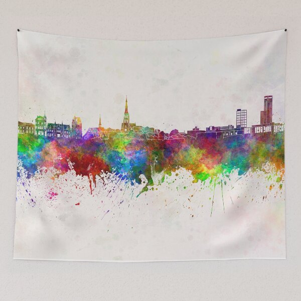Item preview, Leeuwarden skyline in watercolor background designed and sold by paulrommer.