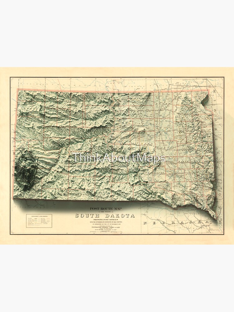 "1897 South Dakota Relief Map 3D digitallyrendered" Sticker by