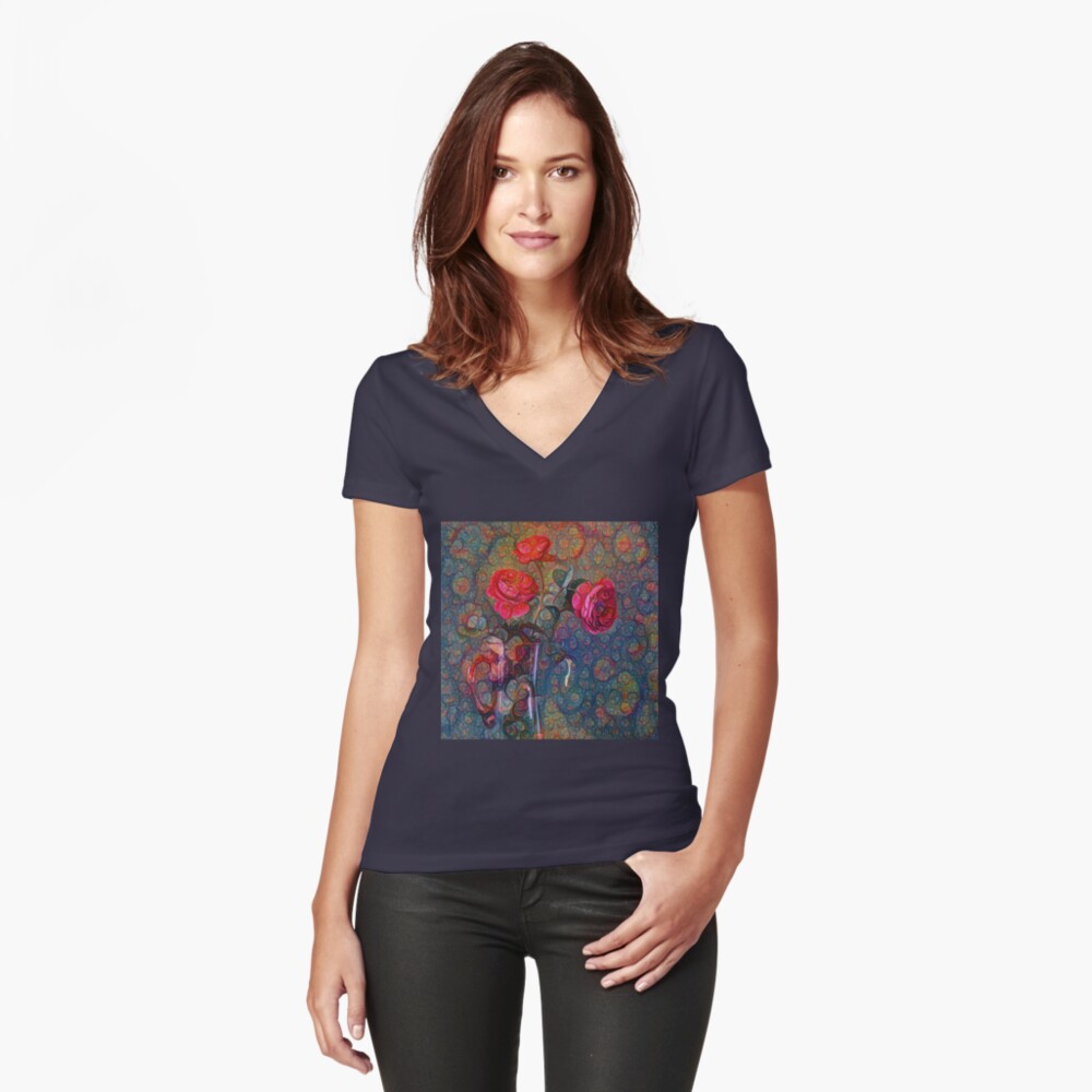 Roses #DeepDreamed Fitted V-Neck T-Shirt
