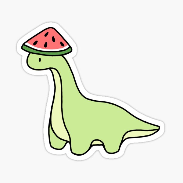 Simple Light Green Watermelon Hat Brontosaurus Dinosaur Sticker