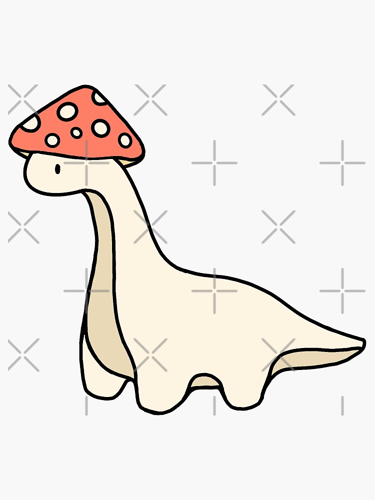 Discover Simple Red and White Mushroom Hat Brontosaurus Dinosaur Sticker
