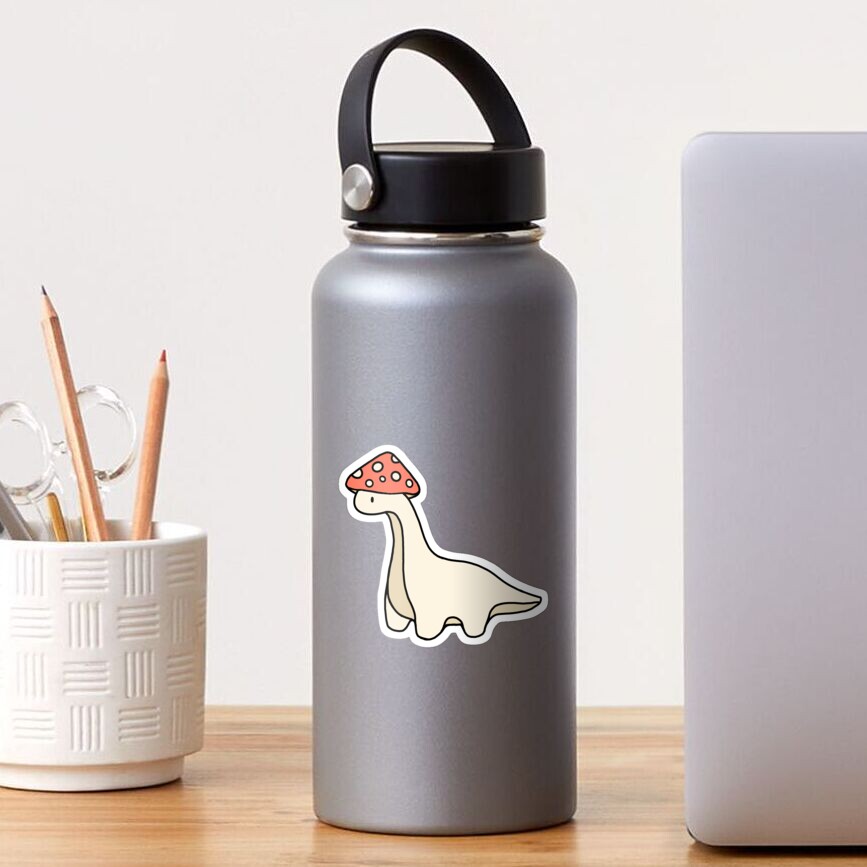 Simple Red and White Mushroom Hat Brontosaurus Dinosaur | Sticker