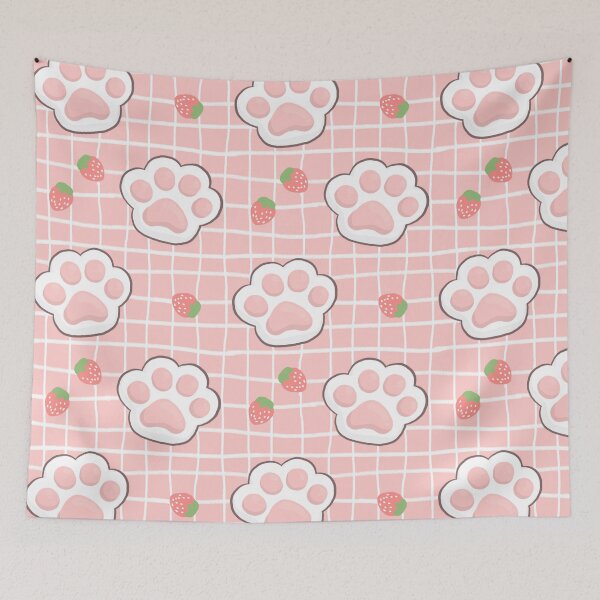 Item preview, Pastel Pink Paw Prints and Strawberries with Gingham Picnic Background Pattern Nursery  designed and sold by citrusapple.