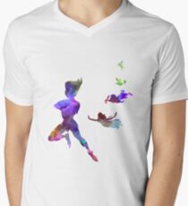 Peter Pan in Aquarell T-Shirt mit V-Ausschnitt