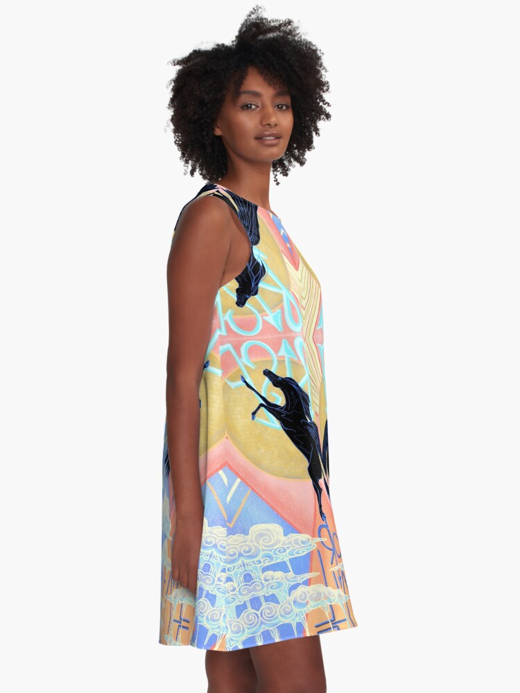 Alternate view of Rise or Fall Pegasus Art Nouveau Art Deco Inspired Poster A-Line Dress