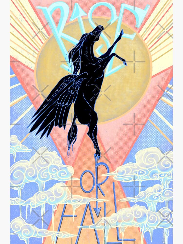 Thumbnail 3 of 3, Sticker, Rise or Fall Pegasus Art Nouveau Art Deco Poster designed and sold by tinaschofield.