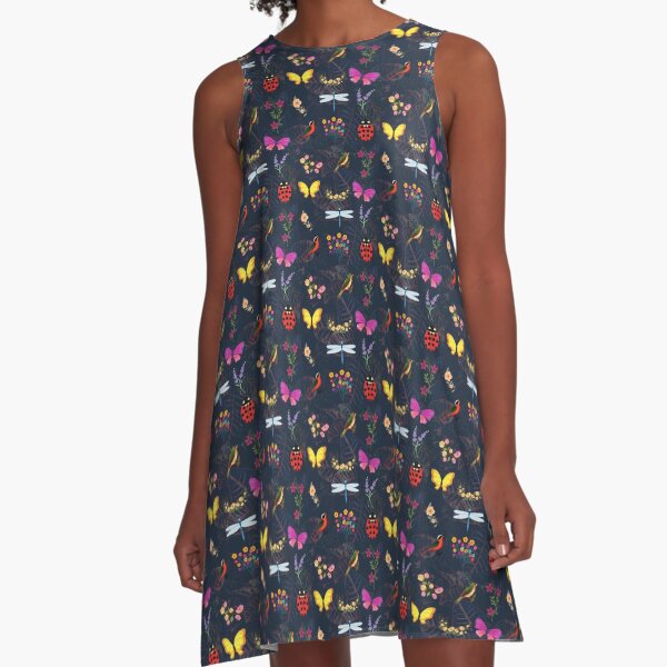 Flowers, Butterflies, Bugs and Birds A-Line Dress