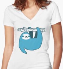 Sloth on a Branch Women's Fitted V-Neck T-Shirt