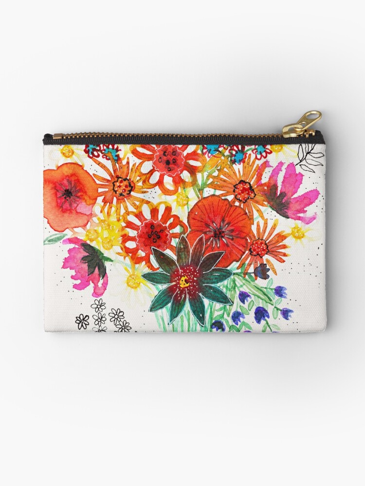 Thumbnail 1 of 4, Zipper Pouch, flowers bouquet watercolor designed and sold by RanitasArt.