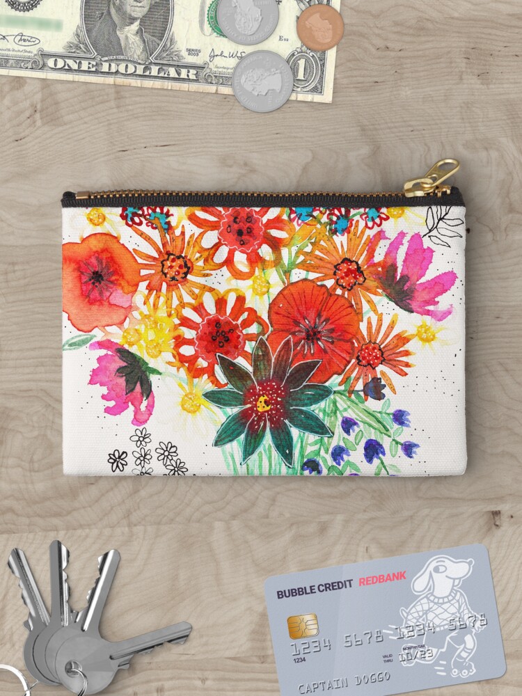 Thumbnail 3 of 4, Zipper Pouch, flowers bouquet watercolor designed and sold by RanitasArt.