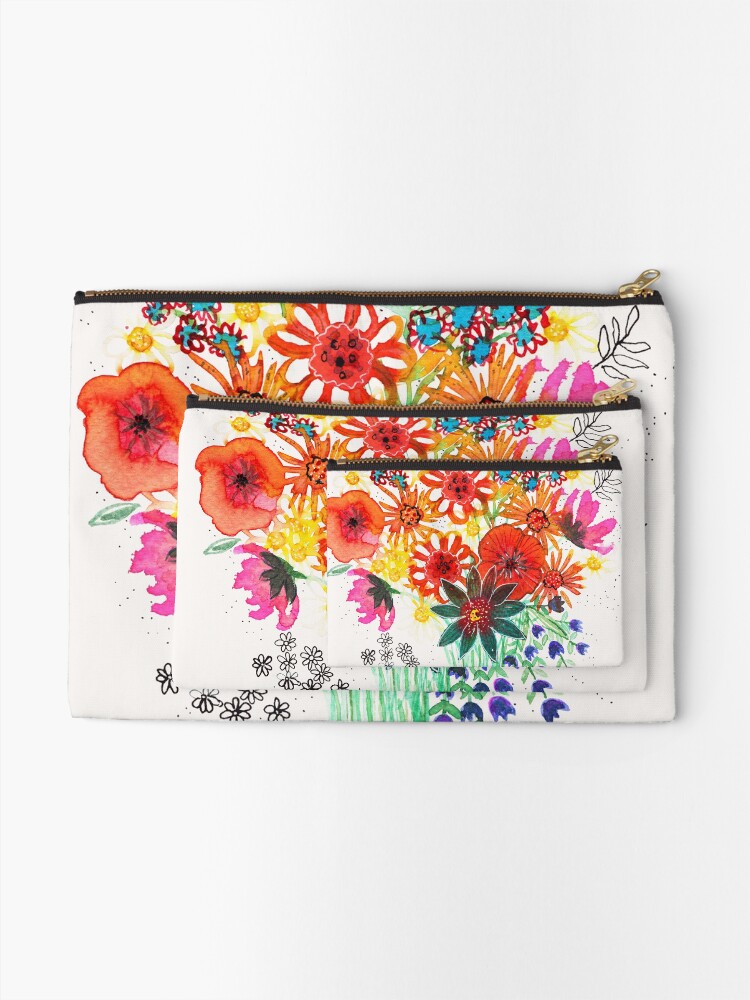 Thumbnail 2 of 4, Zipper Pouch, flowers bouquet watercolor designed and sold by RanitasArt.
