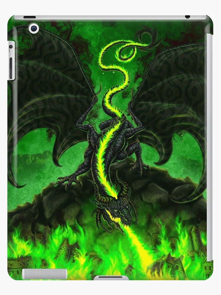 Dragón de fuego - Verde y negro | Funda y vinilo para iPad