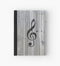 Vintage black music note Treble Clef gray wood Hardcover Journal