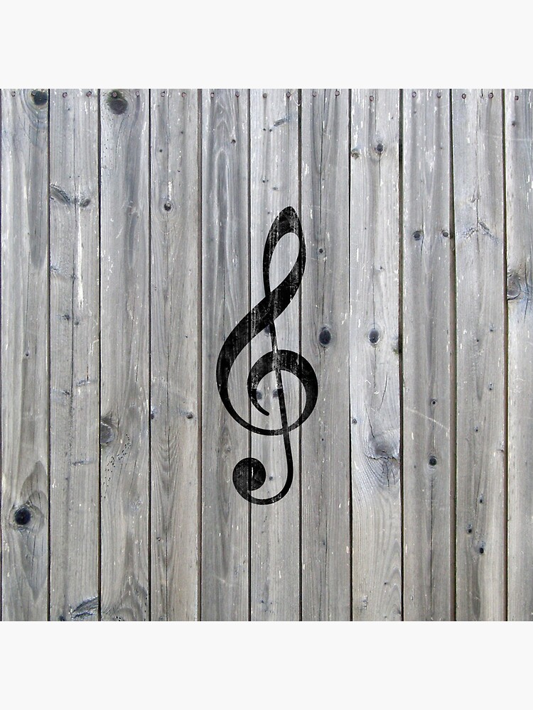 "Vintage black music note Treble Clef gray wood" Sticker for Sale by