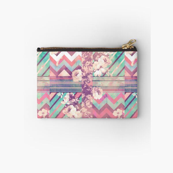 Item preview, Retro Pink turquoise Floral Stripe Chevron Pattern designed and sold by GirlyTrend.