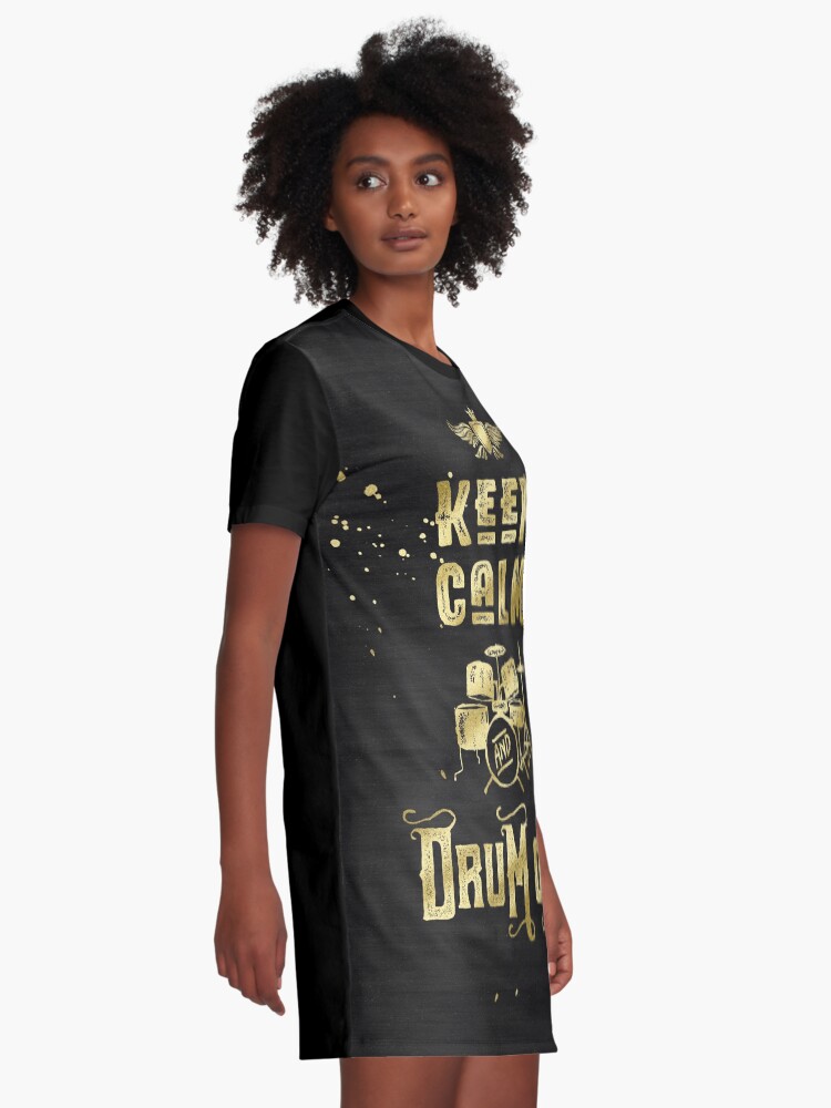 Alternate view of Keep Calm and Drum On Gold Glitter Grunge Graphic T-Shirt Dress