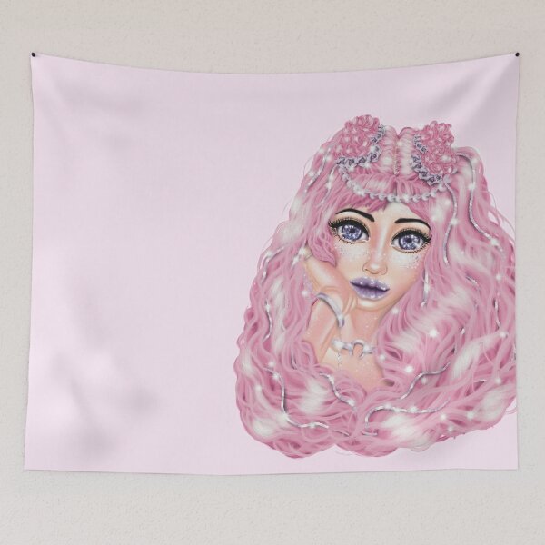 Artikelvorschau, Mädchen mit Mond und Rosen in Babyrosa entworfen und verkauft von MissRebelArt.