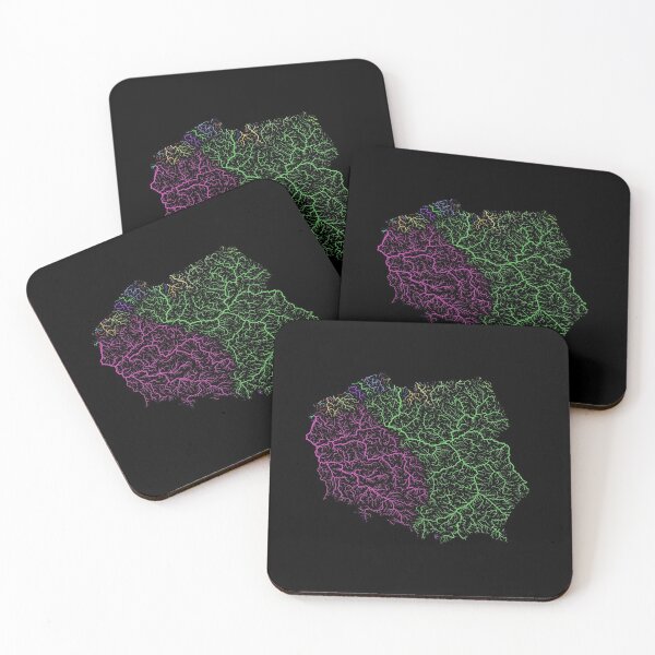 Item preview, Poland River Basin Map in Rainbow Colours with Black Background designed and sold by GrasshopperGeo.