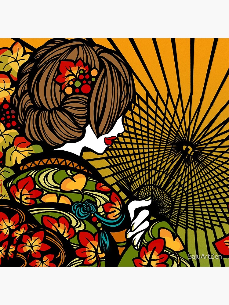 Thumbnail 2 of 2, Tote Bag, Bangasa and Autumn Color - asian beauty, traditional Japanese umbrellas, leaf kimono girl designed and sold by SajuArtZen.