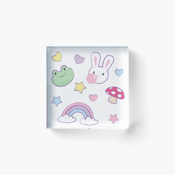 Item preview, Cute bunny & frog with rainbow, mushroom, hearts and stars designed and sold by AstroBunnyPop.