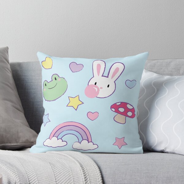 Item preview, Cute bunny & frog with rainbow, mushroom, hearts and stars designed and sold by AstroBunnyPop.