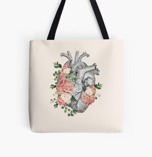 Bolsa de lona amor, bolso de tela corazon anatomico, tote bag corazon  humano con flores -  España