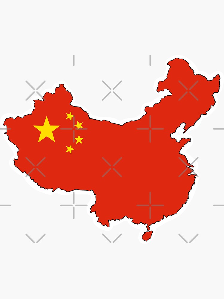 Aperçu 3 sur 3. Sticker avec l'œuvre Carte et couleurs du drapeau de la Chine créée et vendue par Kalin-Lyfe.
