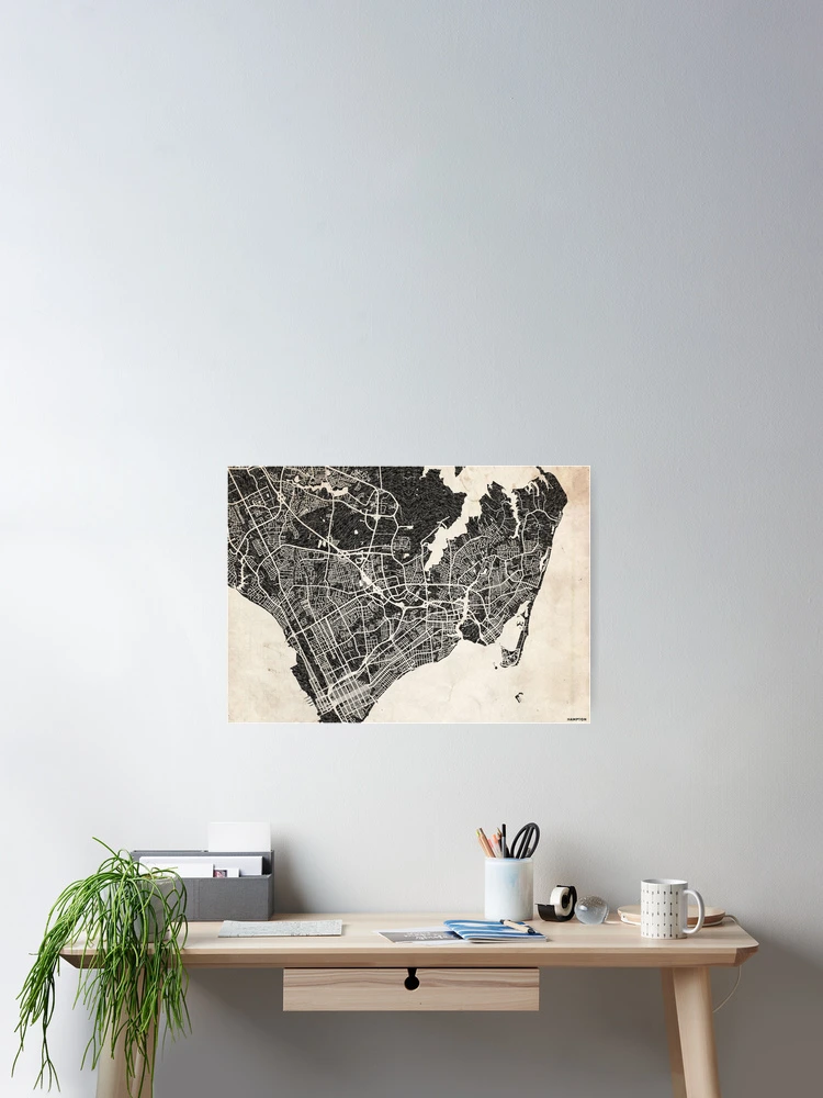 Thumbnail 2 von 3, Poster, Hampton map Virginia ink maps designt und verkauft von InkMaps.